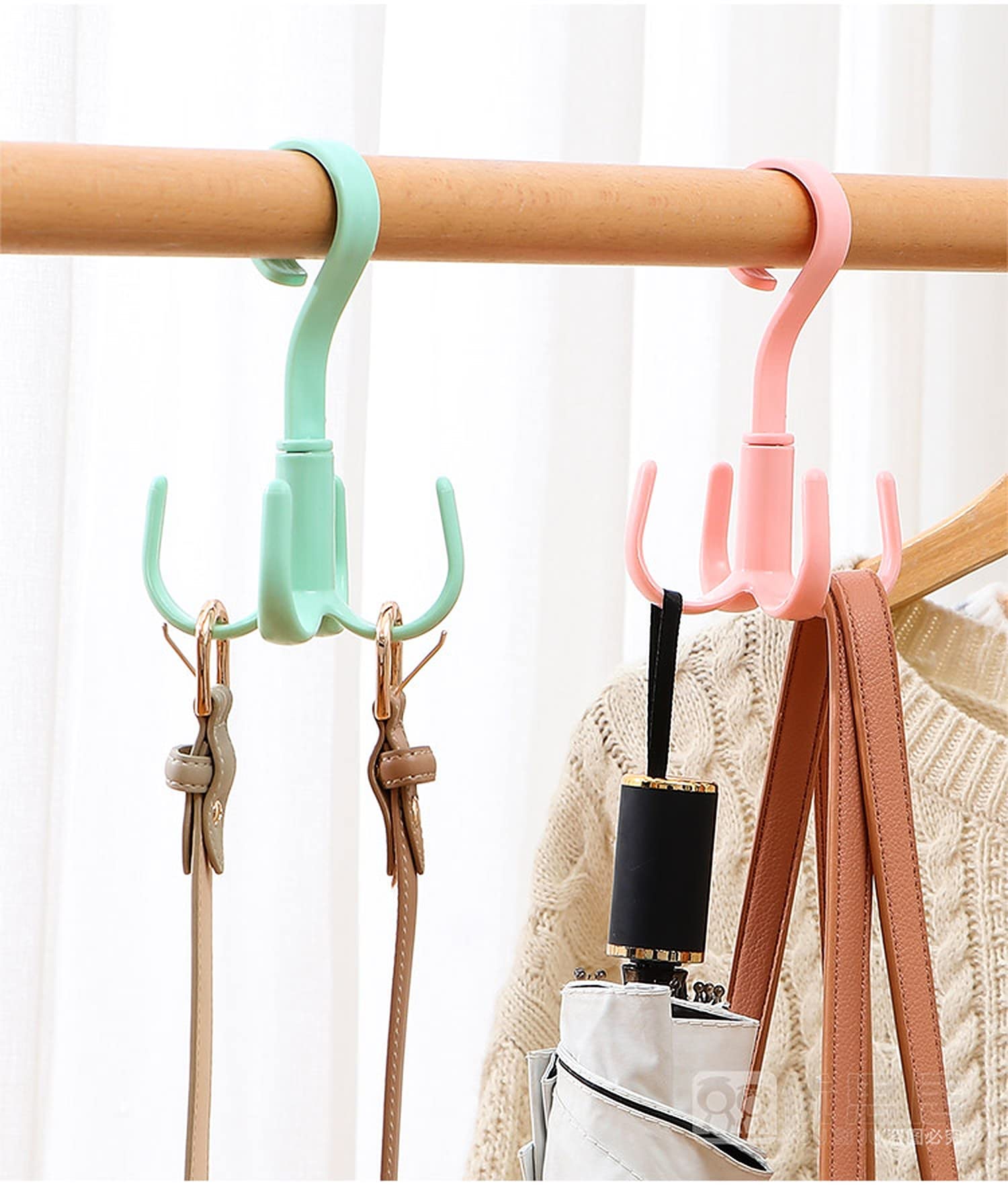 Wolpin Clothes Hanger Wardrobe Storage Organizer Rack (Set Of 3 Pcs) 360 Degree Rotating Cloth, Bag, Scarf Coat Claw Hook Hanger